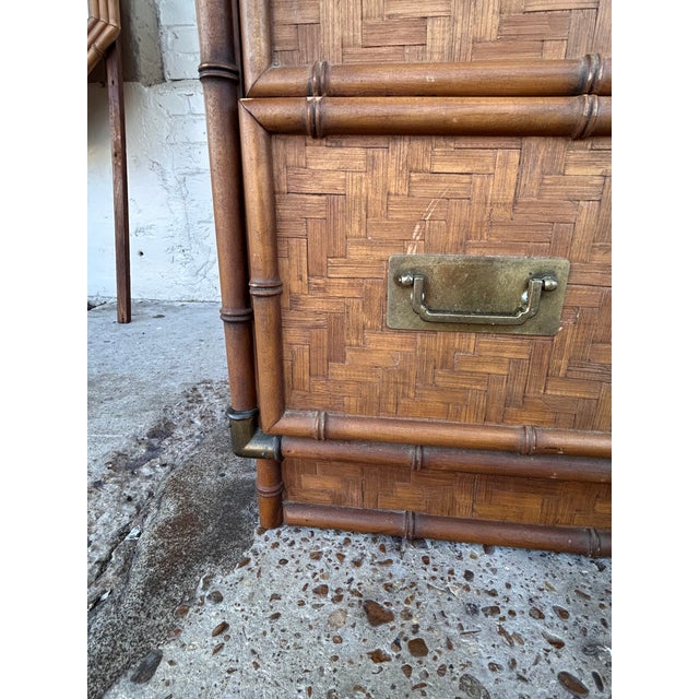 Vintage 1980s Chinoiserie Faux Bamboo and Parquetry Campaign Gentleman's Dresser For Sale - Image 13 of 15