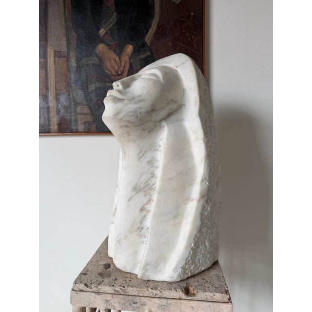 White 1980s Vintage Hand-Carved Marble Female Bust Sculpture For Sale - Image 8 of 12