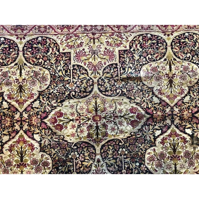 Late 19th Century Late 19th Century Black Ground Antique Panel Design Persian Lavar Kerman Rug For Sale - Image 5 of 10