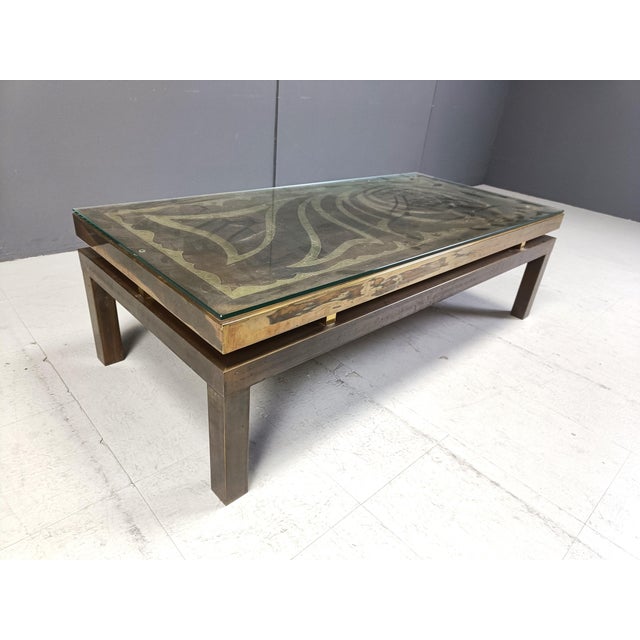 Willy Daro Vintage Etched Brass Coffee Table by Willy Daro, 1970s For Sale - Image 4 of 10