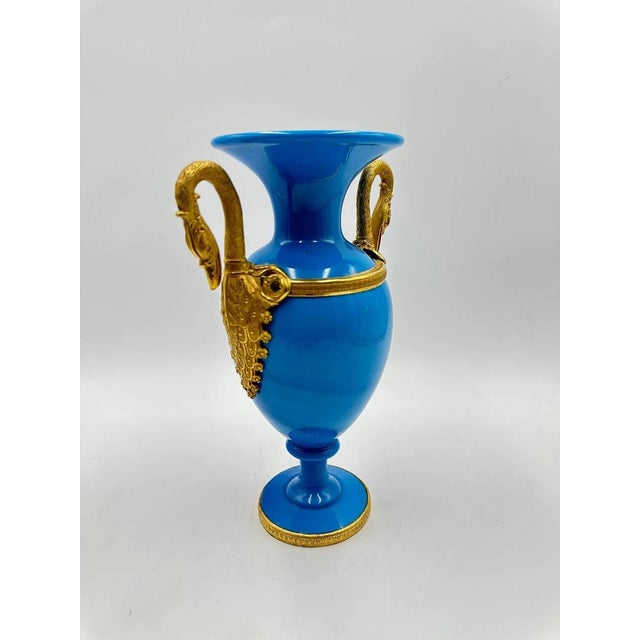 Charles X Two-Handled Vase in Opaline and Gilded Bronze For Sale - Image 4 of 13