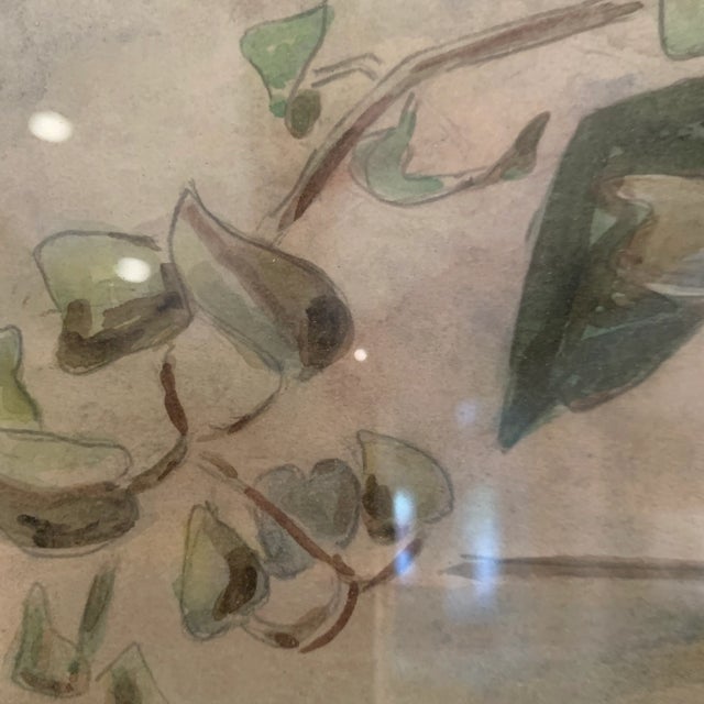 Dark Green Vintage Framed Floral Arrangement Watercolor in Vase For Sale - Image 8 of 8