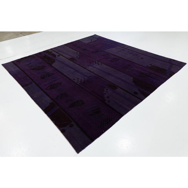 Abstract Abstract Modern Tibetan Rug in Amethyst and Slate – Hand-Knotted Wool & Silk For Sale - Image 3 of 10