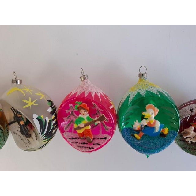 Vintage Czechoslovakian Glass Christmas Diorama Ornaments, 1960, Set of 6 For Sale - Image 16 of 18