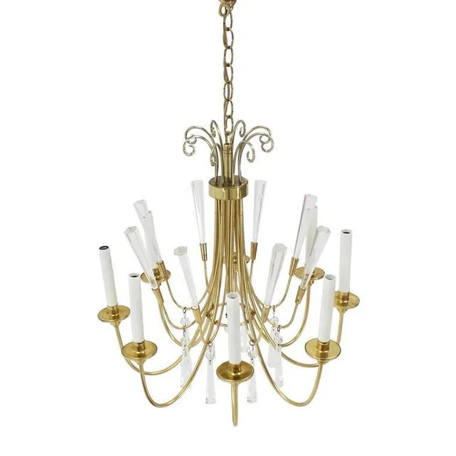 Brass Mid-Century Modern Brass and Lucite Light Fixture Chandelier For Sale - Image 8 of 8
