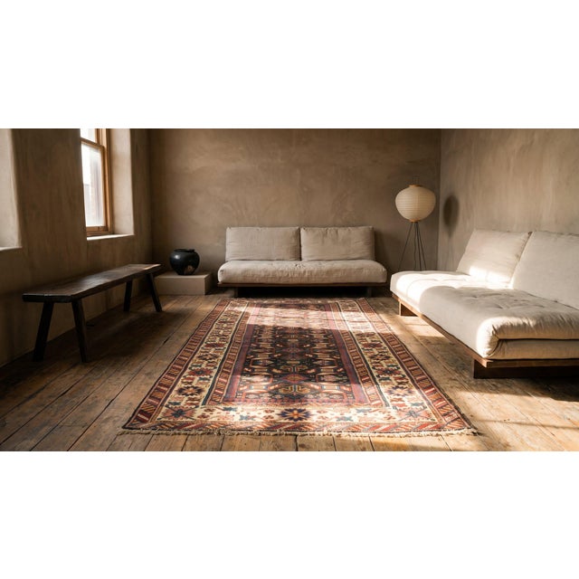 Textile 1880s Brown Geometric Tribal Antique Caucasian Shirvan Carpet 3'2" X 8' Wool Handknotted Rug For Sale - Image 7 of 7