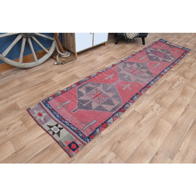 Pink Vintage Turkish Oushak Handmade Wool Tribal Runner Rug For Sale - Image 4 of 11