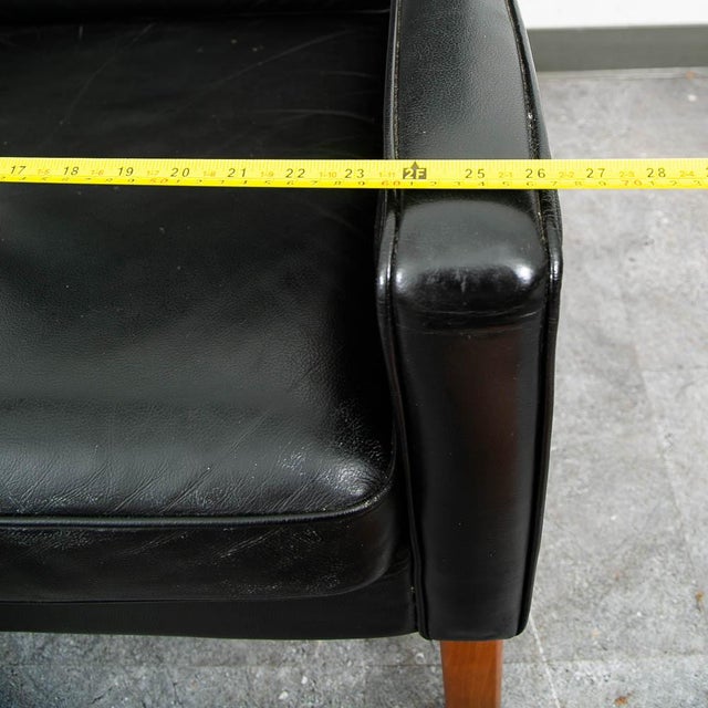 Mid Century Danish Modern Lounge Chair Leather Black Arm Denmark Wingback MCM For Sale - Image 9 of 11