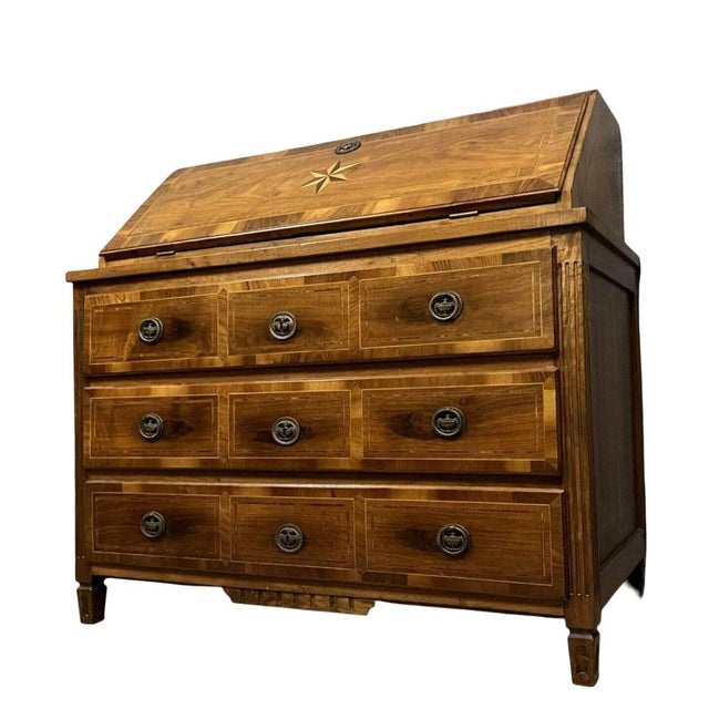 Louis XVI Walnut Burnt Commode with Marquet Decoration For Sale - Image 6 of 6