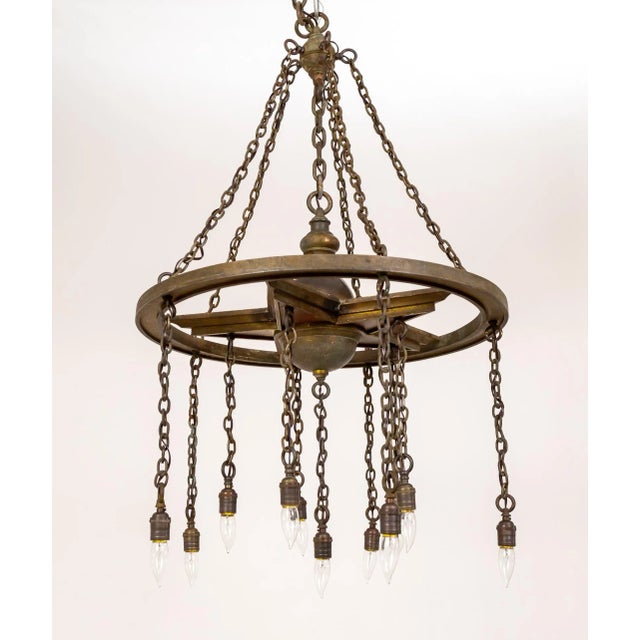 Large Antique 11-Light Metal Star Chandelier For Sale - Image 9 of 12