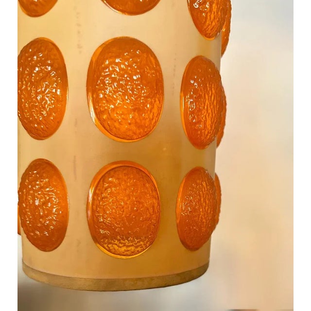 Very Rare Festival Of Britain ABS Plastic Ceiling Pendants in bright vibrant orange and yellow. An immensely rare pair of...