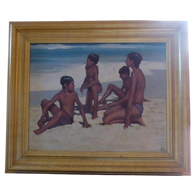 Pablo Matania, Boys on the Beach, Mid Century, Oil on Canvas For Sale - Image 18 of 18