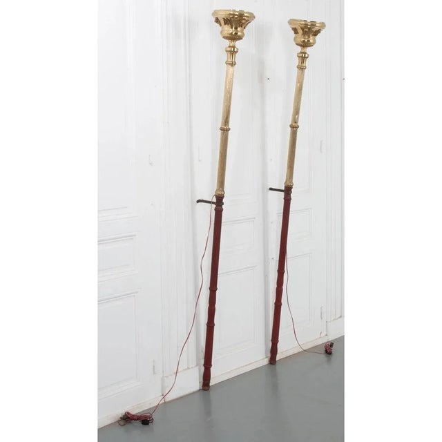 Brass French 19th Century Brass Altar Torch Lamps - A Pair For Sale - Image 8 of 12