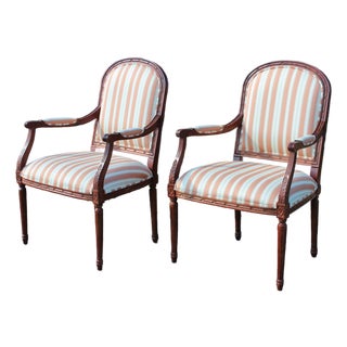 Ethan Allen Louis XVI Style Armchairs With Silk Upholstery—A Pair For Sale