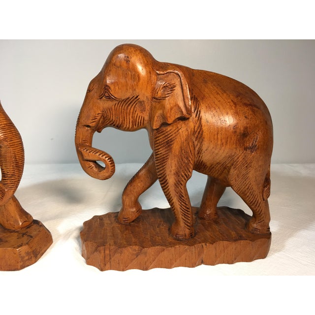 Carved Teak Wood Elephants From Thailand A Pair Chairish