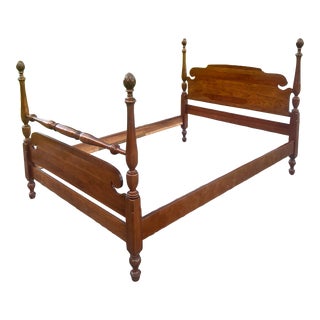 Vintage Pineapple Four Poster Cherry Full Size Bed For Sale