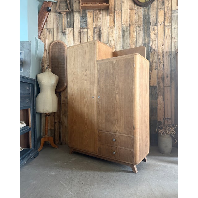 Tan Vintage Art Deco Oak Wardrobe, 1930s For Sale - Image 8 of 18