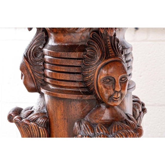 Wood Vintage Maitland Smith Carved Mahogany Center Hall Tabl For Sale - Image 7 of 8