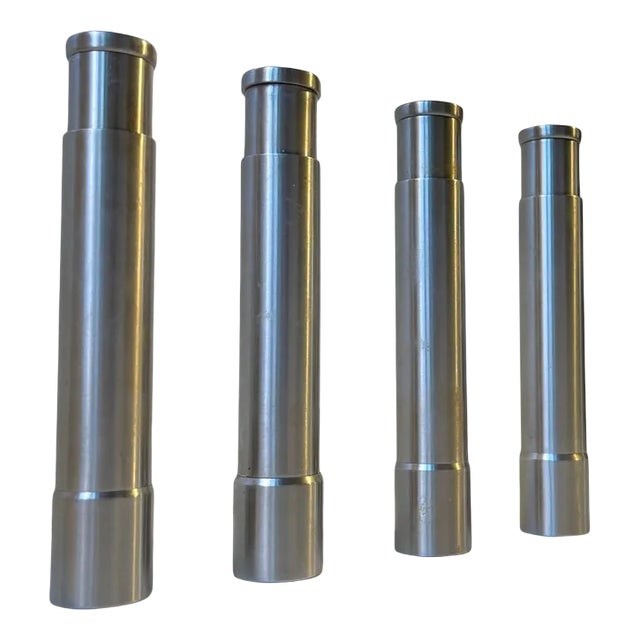 Vintage Minimalist Salt Shakers and Pepper Mill in Stainless Steel, Set of 4 For Sale