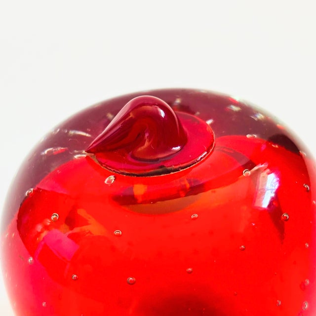 Vintage Art Glass Apple Paperweight With Controlled Bubbles For Sale - Image 4 of 8