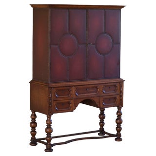 Modern Swedish Cabinet in Leather, Oak & Brass Nails from Otto Schultz, 1930s For Sale
