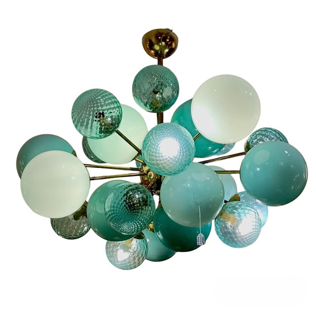 Tiffany Blue Reticular Globe Ceiling Lamp, 1960s For Sale - Image 6 of 6