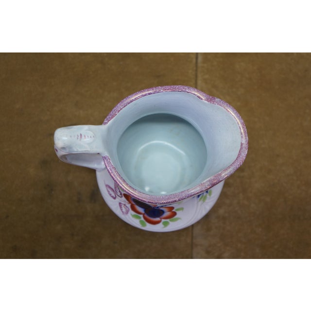 Antique Gaudy Welsh Ironstone Cobalt Blue Floral Creamer Pitcher & Bowl For Sale - Image 16 of 18