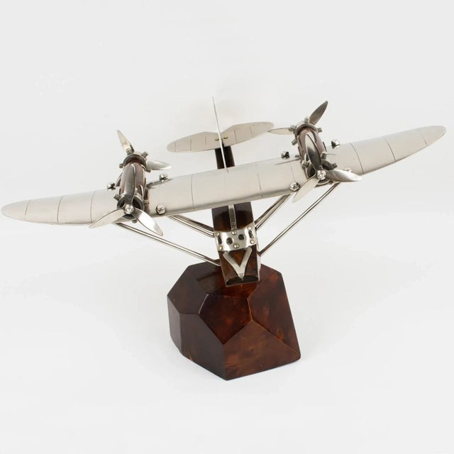 French Art Deco Wood and Chrome Airplane SeaPlane Aviation Model, 1940s For Sale - Image 4 of 12