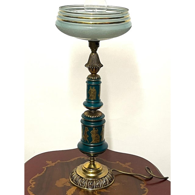 Antique French Brass and Porcelain Glass Shade Table Lamp from Unbekannt, 1920s For Sale - Image 11 of 11