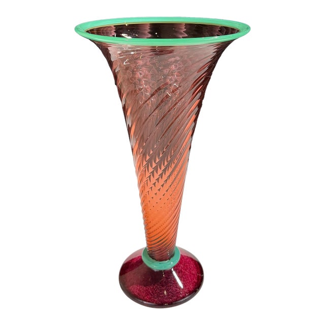 Signed Young & Constantin Art Glass Trumpet Vase For Sale