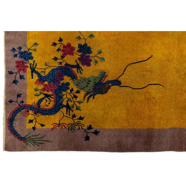 Antique Art Deco Chinese Nichols Style Rug – Imperial Yellow & Lavender For Sale - Image 10 of 11