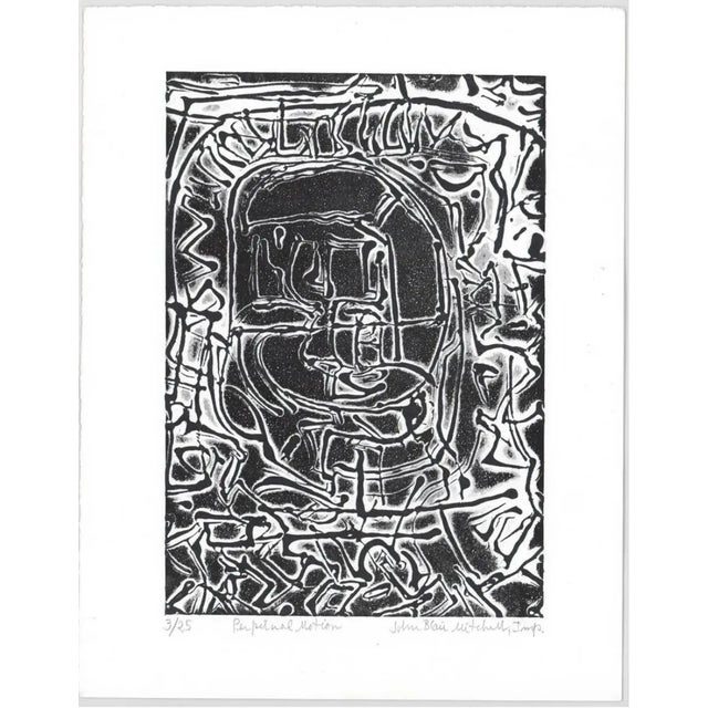 Baltimore artist John Blair Mitchell (1921-1999) "Perpetual Motion" relief print on heavy paper. The printing process is...