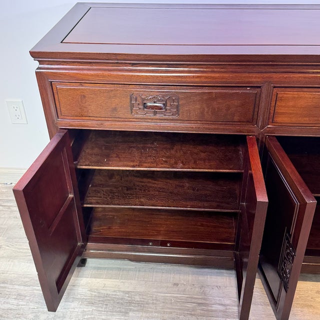 Vintage Asian Rosewood Carved Longevity Sideboard Server For Sale - Image 11 of 15