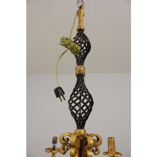 Neoclassical 8 Arm Iron Black & Gold Chandelier For Sale In Philadelphia - Image 6 of 12