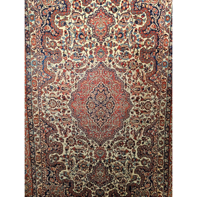 Vintage Persian Isfahan Rug, Hand-Knotted Wool, Floral Pattern, Ivory & Red, 8x12 For Sale - Image 13 of 18