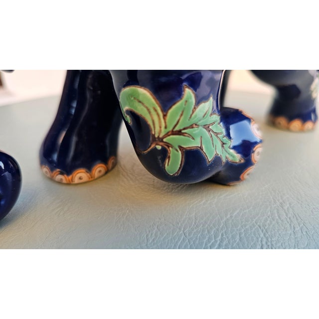 Ceramic Vintage Glazed Ceramic Elephant Figurine with Floral Motifs, 1980s For Sale - Image 7 of 9