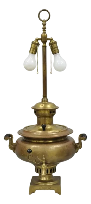 Antique Victorian Brass Samovar Converted Twin Handle Table Lamp