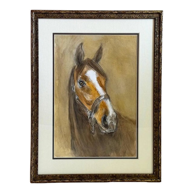 Vintage Abstract Horse Painting Contemporary "Bright-Eyed Bay" Mixed Medium on Paper, 1990s For Sale
