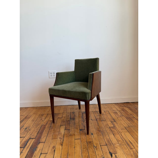 Art Deco 1940s French Deco Armchair With Olive Mohair Seat For Sale - Image 3 of 6