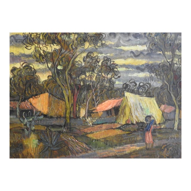 Mid 20th Century Impressionist Forest Village Painting For Sale