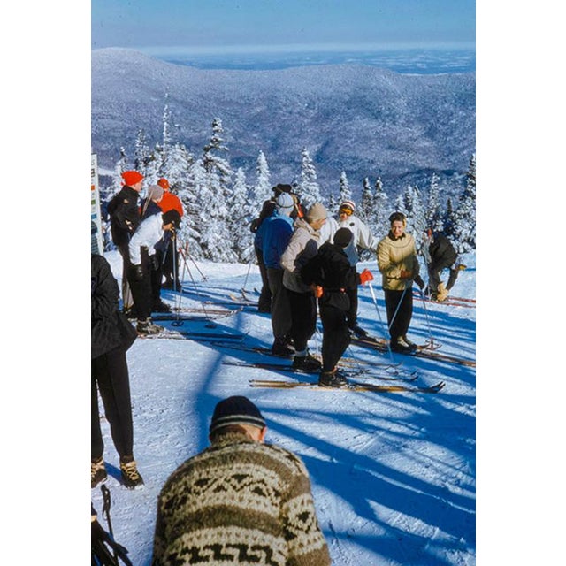 Classic Retro Ski Scene by Toni Frissell Classic retro skiwear, the Stowe Mountain resort, Vermont, USA, 1955. (Photo by...