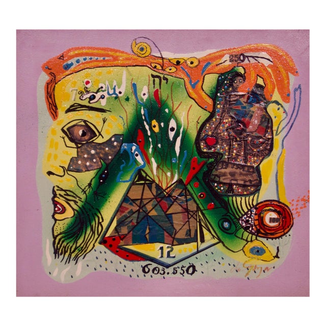 Numbers, Late 20th-Century, Abstract Mixed Media on Wood by George De Goya, 1976 For Sale