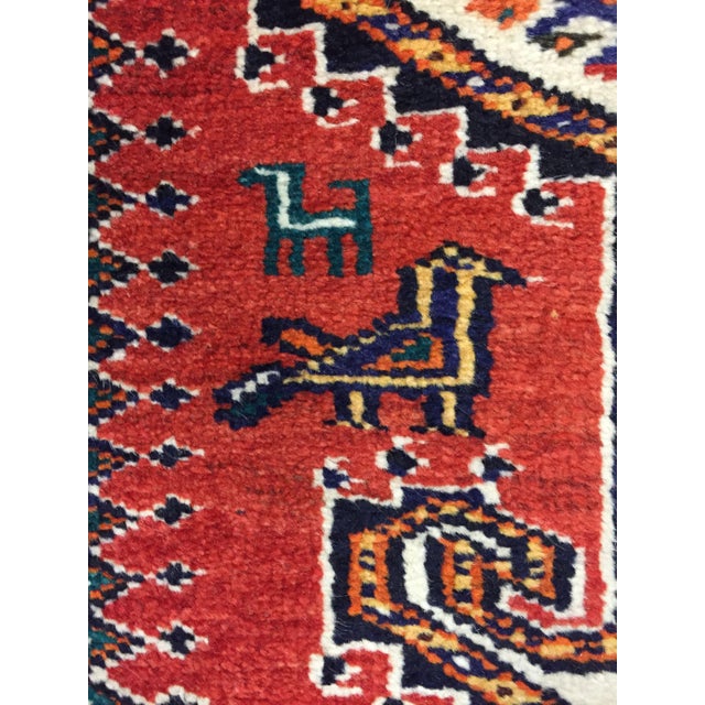 Vintage Red Qashgai Pictorial Hand Woven Runner Rug 3'3 X 12'2 For Sale - Image 4 of 11