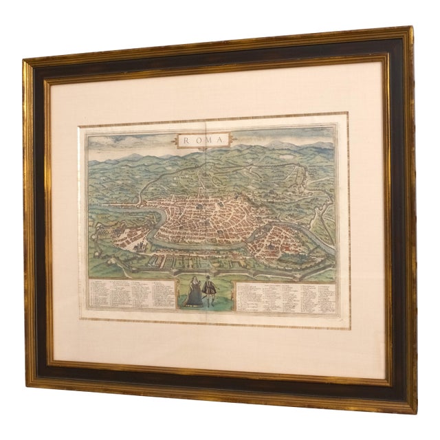 Antique 17th Century Frans Hogensberg Framed Map of Rome Italy Cites of the World Print For Sale