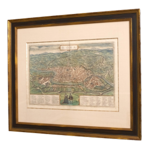Antique 17th Century Frans Hogensberg Framed Map of Rome Italy Cites of the World Print