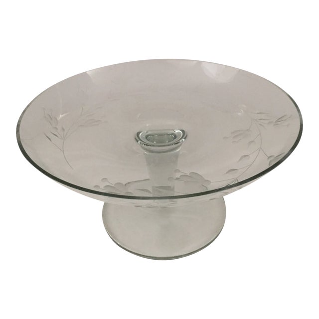 1970s Etched Crystal Cake Stand For Sale