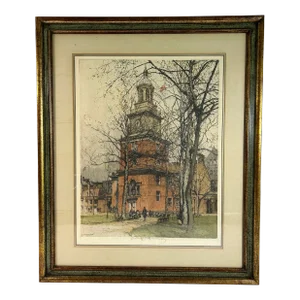 1920's Color Etching "Independence Hall" Philadelphia by Luigi Kasimir