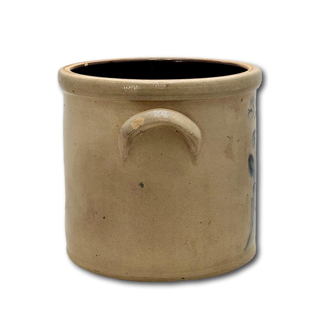 Excellent Antique 1870s American Blue Double Flower Decorated 3 Gallon Stoneware Crock by J Fisher in Lyons New York For Sale - Image 10 of 16