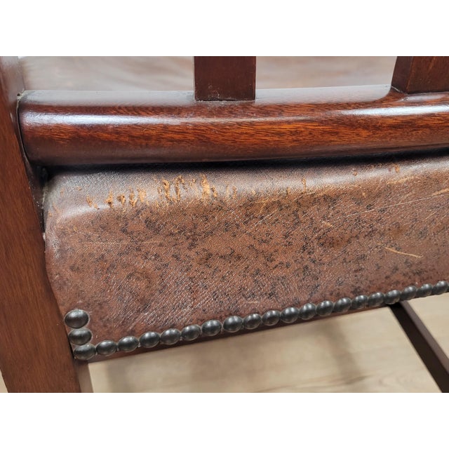 19th Century Victorian English Armchair in Carved Leather and Mahogany, 1890 For Sale - Image 17 of 18