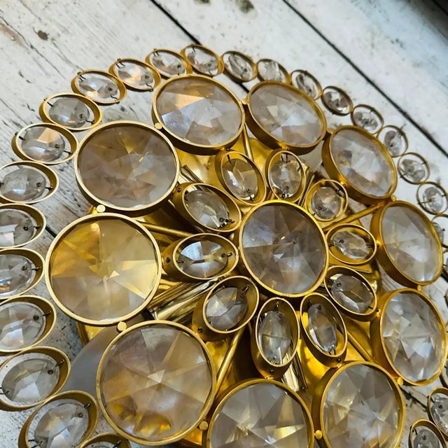 Two 1960s Mid-Century Modern Brass and Glass Wall Sconces or Ceiling Lights For Sale - Image 4 of 9